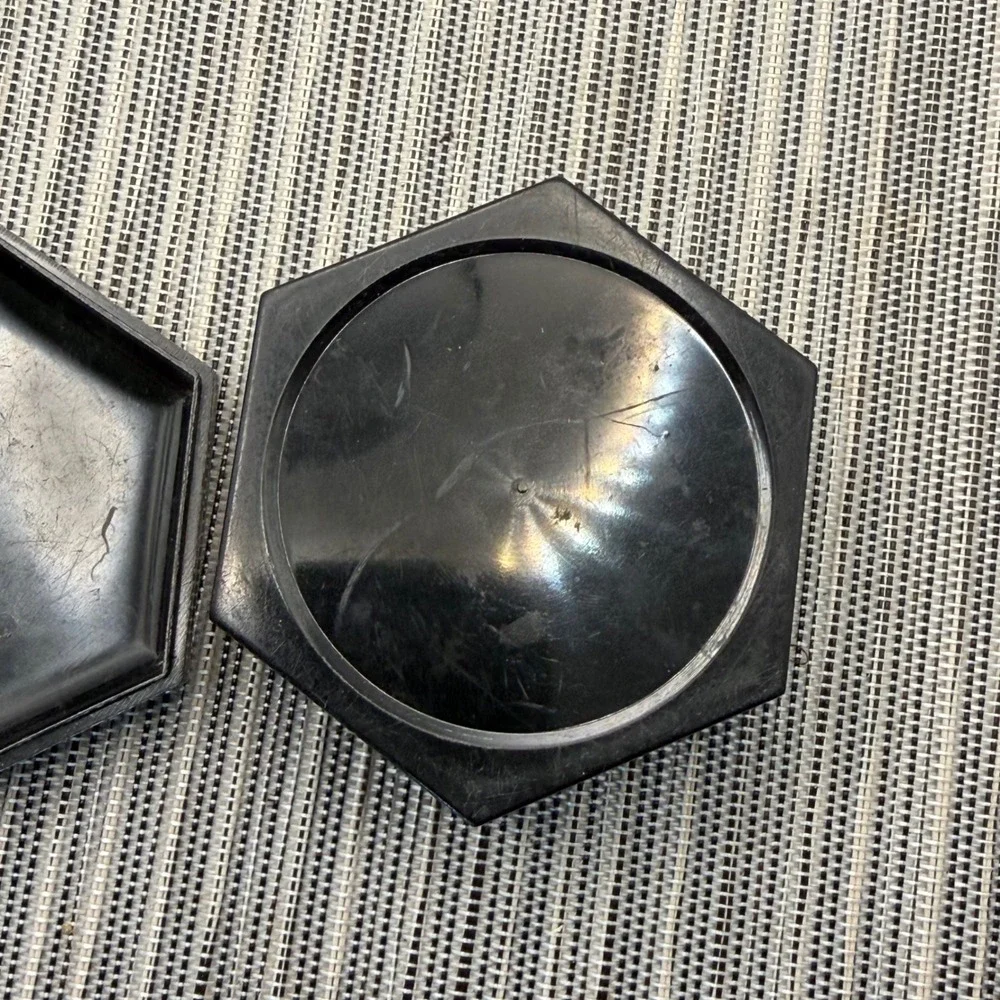 Vintage Hexagon Trinket Box Black Floral Jewelry Case Japanese Style Small 2.75